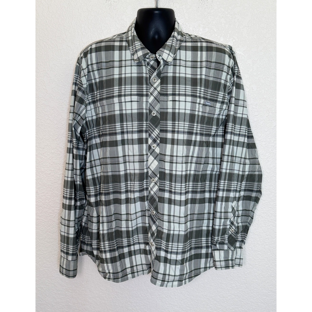 SIMMS Fishing Shirt Mens XL Plaid Long Sleeve Button Up Insect Shield Bugstopper